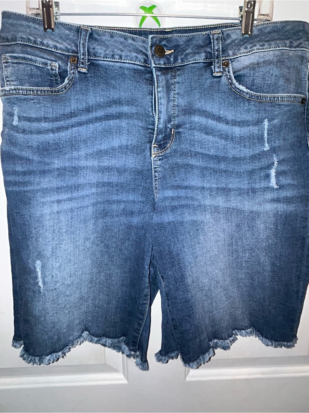 Time and Tru Blue Distressed Frayed Hem Jean Shorts